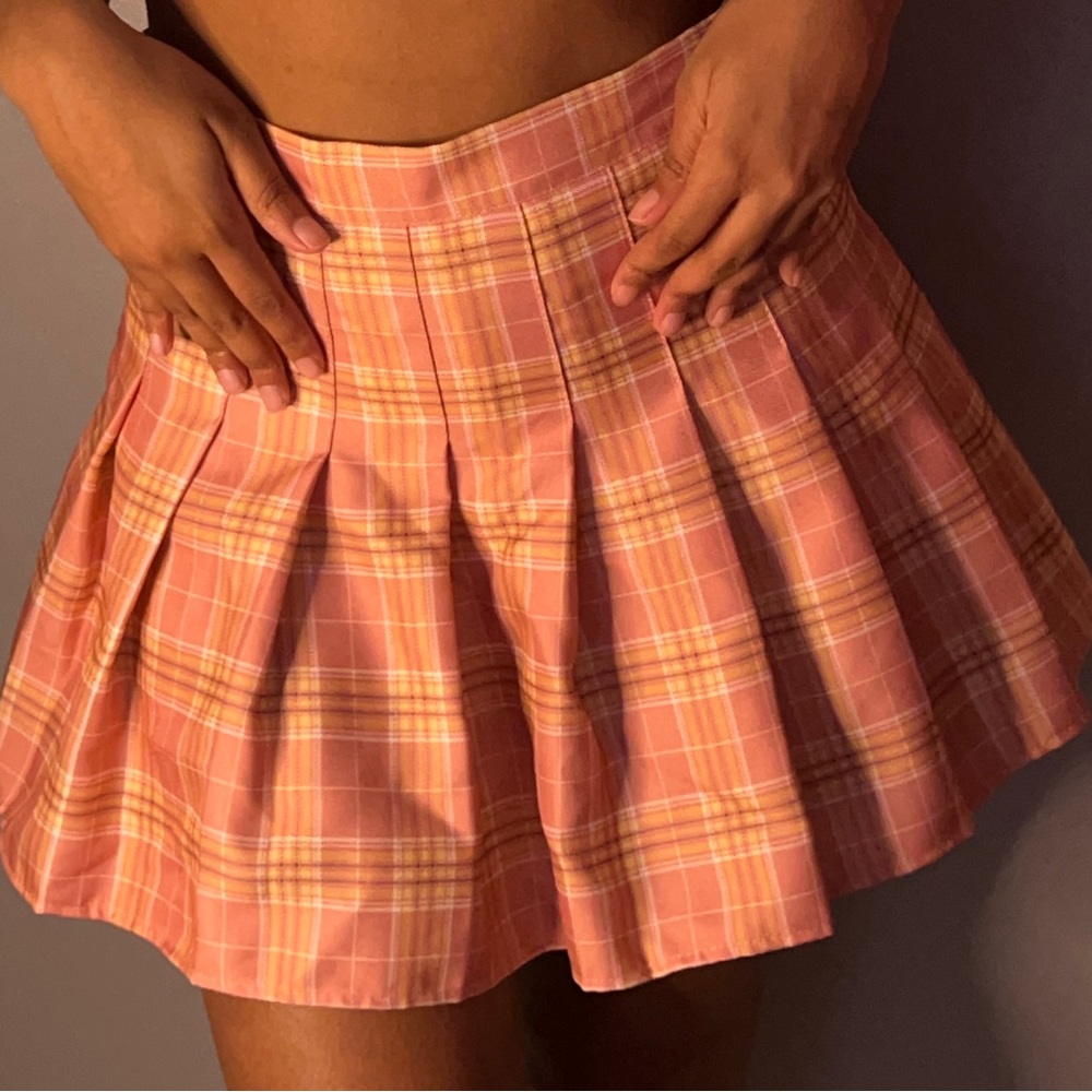 Thrifted Pink Plaid Pleated Skirt
